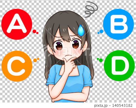 Illustration of a girl struggling to make a choice (3) Illustration of a girl struggling to make a choice (3) 140543182