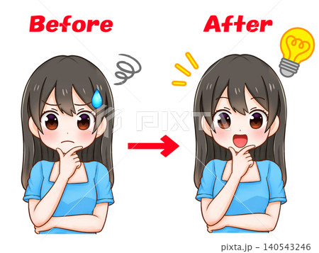 悩みを解決する女の子のイラスト素材 悩みを解決する女の子のイラスト素材 140543246