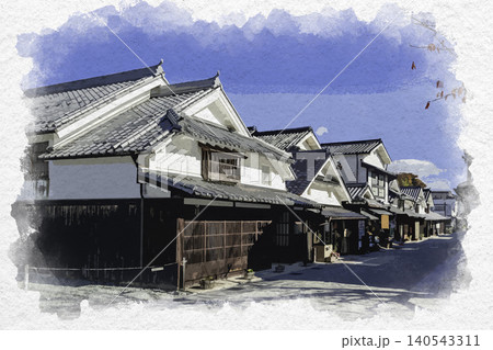 水彩画風 丹波篠山 河原町妻入商家群 兵庫県丹波篠山市 水彩画風 丹波篠山 河原町妻入商家群 兵庫県丹波篠山市 140543311