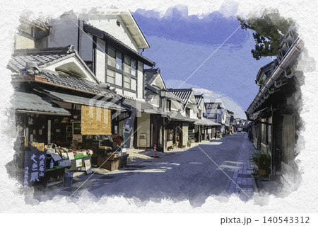 水彩画風　丹波篠山　河原町妻入商家群　兵庫県丹波篠山市 140543312