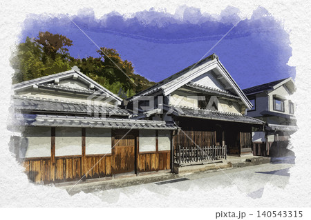 水彩画風 丹波篠山 河原町妻入商家群 兵庫県丹波篠山市 水彩画風 丹波篠山 河原町妻入商家群 兵庫県丹波篠山市 140543315