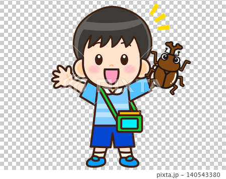 男孩捕捉犀牛甲蟲的插圖 男孩捕捉犀牛甲蟲的插圖 140543380