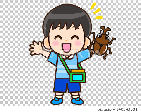 男孩捕捉犀牛甲蟲的插圖(2) 男孩捕捉犀牛甲蟲的插圖(2) 140543381