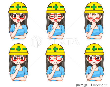考えるヘルメットをかぶった女の子のイラスト素材セット4 考えるヘルメットをかぶった女の子のイラスト素材セット4 140543466