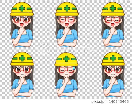 考えるヘルメットをかぶった女の子のイラスト素材セット4 考えるヘルメットをかぶった女の子のイラスト素材セット4 140543466