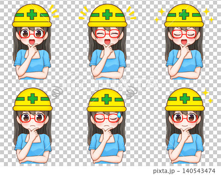 考えるヘルメットをかぶった女の子のイラスト素材セット2 考えるヘルメットをかぶった女の子のイラスト素材セット2 140543474