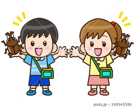 夏休みに昆虫採集する子供のイラスト素材 夏休みに昆虫採集する子供のイラスト素材 140543586