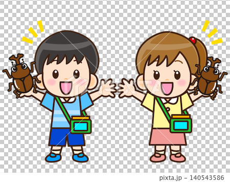 夏休みに昆虫採集する子供のイラスト素材 夏休みに昆虫採集する子供のイラスト素材 140543586