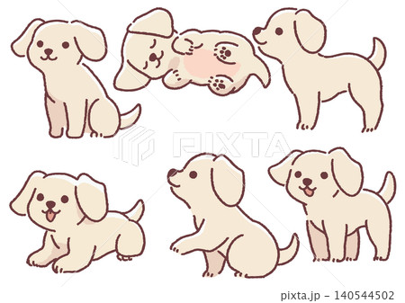 シンプルかわいい子犬のイラストポーズセット シンプルかわいい子犬のイラストポーズセット 140544502