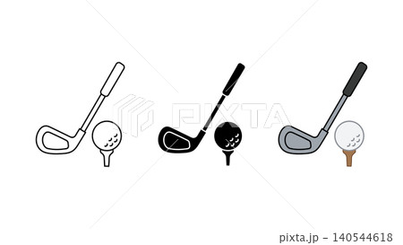 Golf club and ball icon set outline silhouette and color vector isolated on white background 140544618