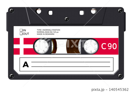 Cassette with retro label as Denmark flag, vintage object for 80s revival mix tape design 140545362