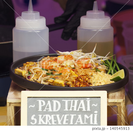 Delicious prawn Pad Thai at Asian street food market at Karlin Delicious prawn Pad Thai at Asian street food market at Karlin 140545913