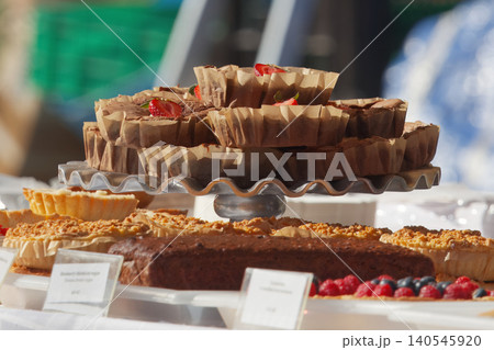 Fresh Chocolate Brownies and Assorted Pastries at Embassy festival Street Market Fresh Chocolate Brownies and Assorted Pastries at Embassy festival Street Market 140545920