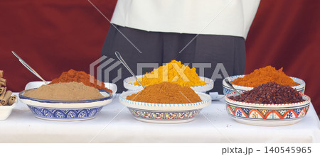 Colorful Authentic Turkish Spices in Ceramic Bowls at Embassy Festival in Prague Colorful Authentic Turkish Spices in Ceramic Bowls at Embassy Festival in Prague 140545965