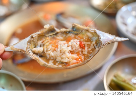 Traditional Korean Soy Sauce Marinated Raw Crab with White Rice Traditional Korean Soy Sauce Marinated Raw Crab with White Rice 140546164