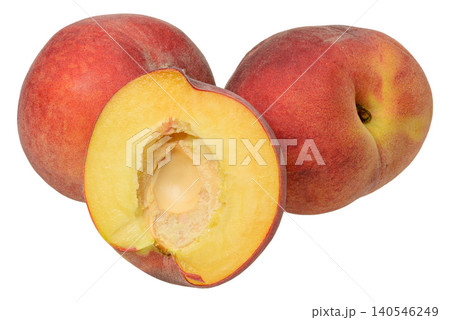 A pile of ripe peaches and a half on an isolated background A pile of ripe peaches and a half on an isolated background 140546249