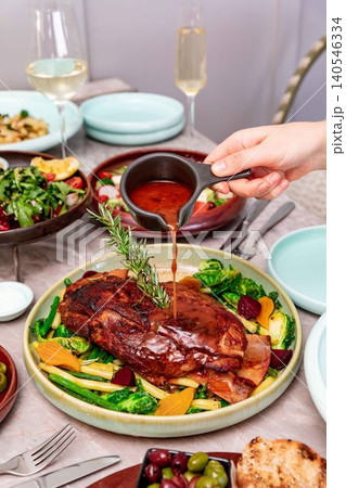 table with dishes table with dishes 140546334