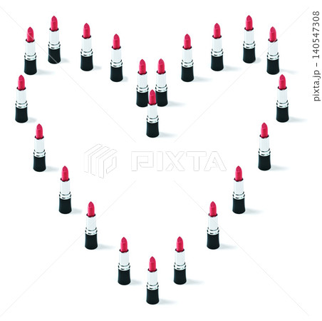 Makeup, studio and red color lipstick in heart shape and love display on white background for cosmetics. Choice, beauty product and care symbol in trends collection and lip gloss for valentines day Makeup, studio and red color lipstick in heart shape and love display on white background for cosmetics. Choice, beauty product and care symbol in trends collection and lip gloss for valentines day 140547308
