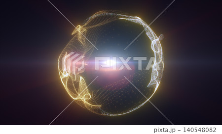 Golden glowing particle sphere with radiant lens flare on a dark space background, evoking cosmic energy, innovation, and futuristic abstract design Golden glowing particle sphere with radiant lens flare on a dark space background, evoking cosmic energy, innovation, and futuristic abstract design 140548082