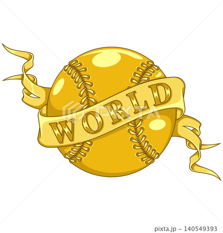 Baseball and ribbons in shiny gold Baseball and ribbons in shiny gold 140549393