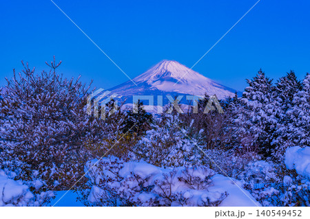 【静岡県】雪化粧した十国峠から富士山を見る 140549452