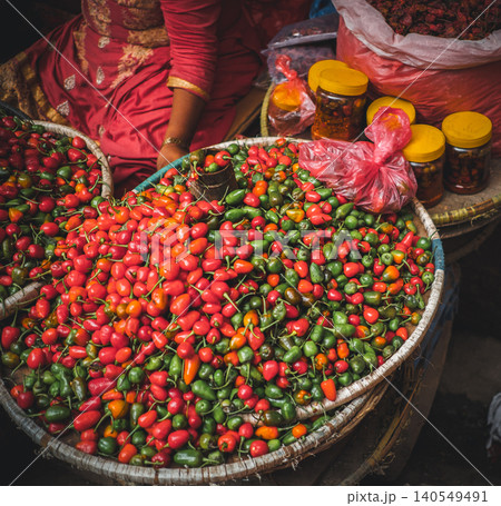 Fresh Chili Peppers for Sale in Kathmandu Nepal Fresh Chili Peppers for Sale in Kathmandu Nepal 140549491