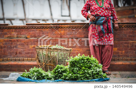 Kathmandu Vendor Sells Fresh Greens Kathmandu Vendor Sells Fresh Greens 140549496