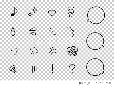 シンプルな感情表現のアイコンのイラストセット　モノクロ	 140549606