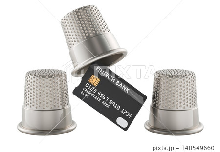 Fintech bank card hidden under thimbles, fraud concept. 3d rendering Fintech bank card hidden under thimbles, fraud concept. 3d rendering 140549660