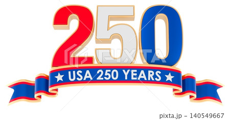 Patriotic USA 250 years ribbon with anniversary number 250. 3D rendering 140549667