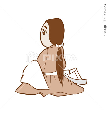 着物で立て膝をつく垂髪の女性 着物で立て膝をつく垂髪の女性 140549823