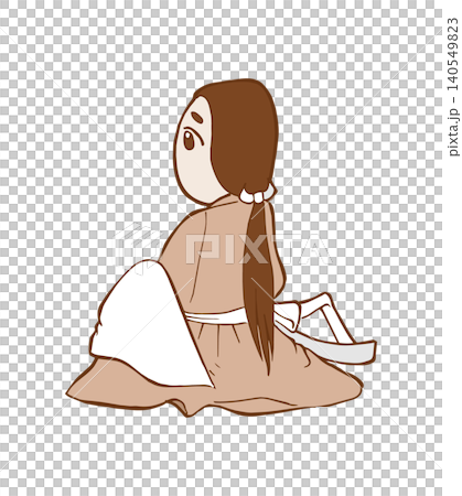 着物で立て膝をつく垂髪の女性 着物で立て膝をつく垂髪の女性 140549823