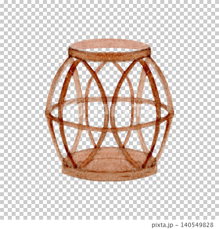 Watercolor rattan lantern with woven wicker frame. Hand painted coastal decor illustration isolated on white. Perfect for beach house decor, wedding stationery, invitations and boho interior designs 140549828