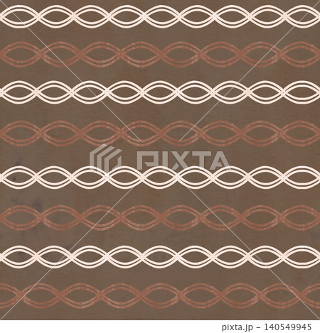 Seamless watercolor pattern braided ornament lines on dark textured background, warm earthy tones. Hand painted geometric stripe design, elegant craft style great for packaging, textile and branding 140549945