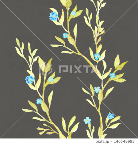 Forget me nots watercolor seamless vertical border on gray background. Hand painted collection perfect for floral design, branding, wedding invitations and organic packaging, feminine stationary Forget me nots watercolor seamless vertical border on gray background. Hand painted collection perfect for floral design, branding, wedding invitations and organic packaging, feminine stationary 140549985