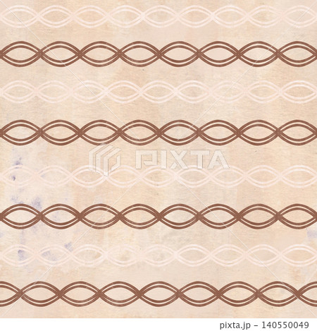 Seamless watercolor pattern braided ornament lines on textured parchment background, warm earthy tones. Hand painted geometric stripe design, rustic bakery style for packaging, textile and branding 140550049