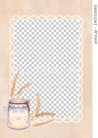 Watercolor ornamental frame with braided border lines on textured parchment background. Hand painted rustic design with empty center for text, suitable for invitations, menu, packaging and branding Watercolor ornamental frame with braided border lines on textured parchment background. Hand painted rustic design with empty center for text, suitable for invitations, menu, packaging and branding 140550060