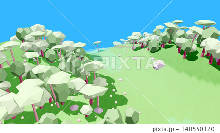 Minimalist Low Poly 3D Green Forest Landscape Background Minimalist Low Poly 3D Green Forest Landscape Background 140550120