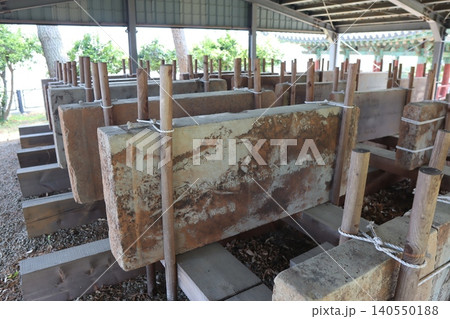 Rusted Stone Tablets in Traditional Korean Shelter Rusted Stone Tablets in Traditional Korean Shelter 140550188
