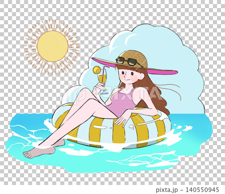 An illustration of a woman riding on a lifebuoy and being tossed about by the waves. An illustration of a woman riding on a lifebuoy and being tossed about by the waves. 140550945