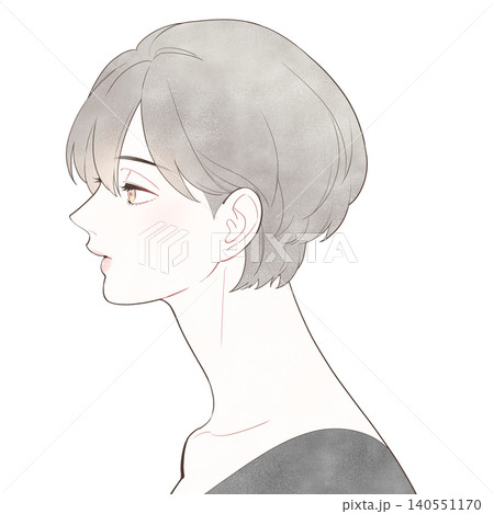 女性のおしゃれな横顔イラスト（ショートヘア） 140551170