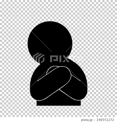 A simple pictogram of a person facing to the side with their hand on their chest. 140551272