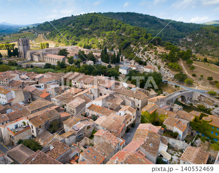 Aerial view of Castle of Abbey Sainte-Marie d'Orbieu, part of history of Lagrasse 140552469