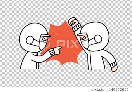 An illustration of factory workers who get into a fight because they disagree on something. 140552693