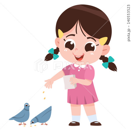 Child Feeding Birds Cartoon Illustration Kind Behavior Kids Caring Concept Child Feeding Birds Cartoon Illustration Kind Behavior Kids Caring Concept 140553523