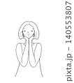 マスタード色の線画で描いた、両手で頬に触れるボブヘアの女性 140553807