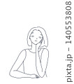 シーブルーの線画で描いた、物思いにふける若い女性の上半身イラスト 140553808