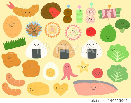 シンプルで可愛い顔ありのお弁当のおかずセット 140553942