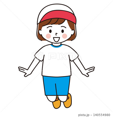 元気にジャンプする体操着の女の子のイラスト 元気にジャンプする体操着の女の子のイラスト 140554980