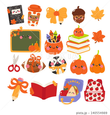 Cute fall theme school supplies stationery clipart Cute fall theme school supplies stationery clipart 140554989